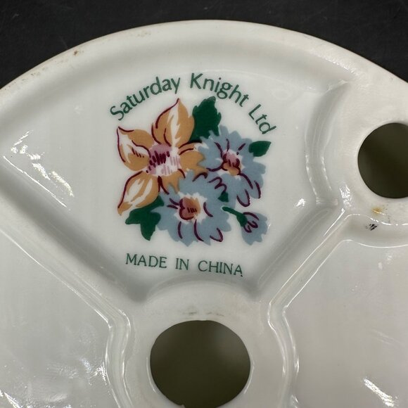 Vintage Soap Dish Floral Round Ceramic 1990s Flowers Bathroom Kitchen Decor - Picture 5 of 9